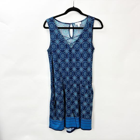 Market & Spruce Stitch Fix Blue Patterned Sleeveless Romper S Women Keyhole - Picture 2 of 11